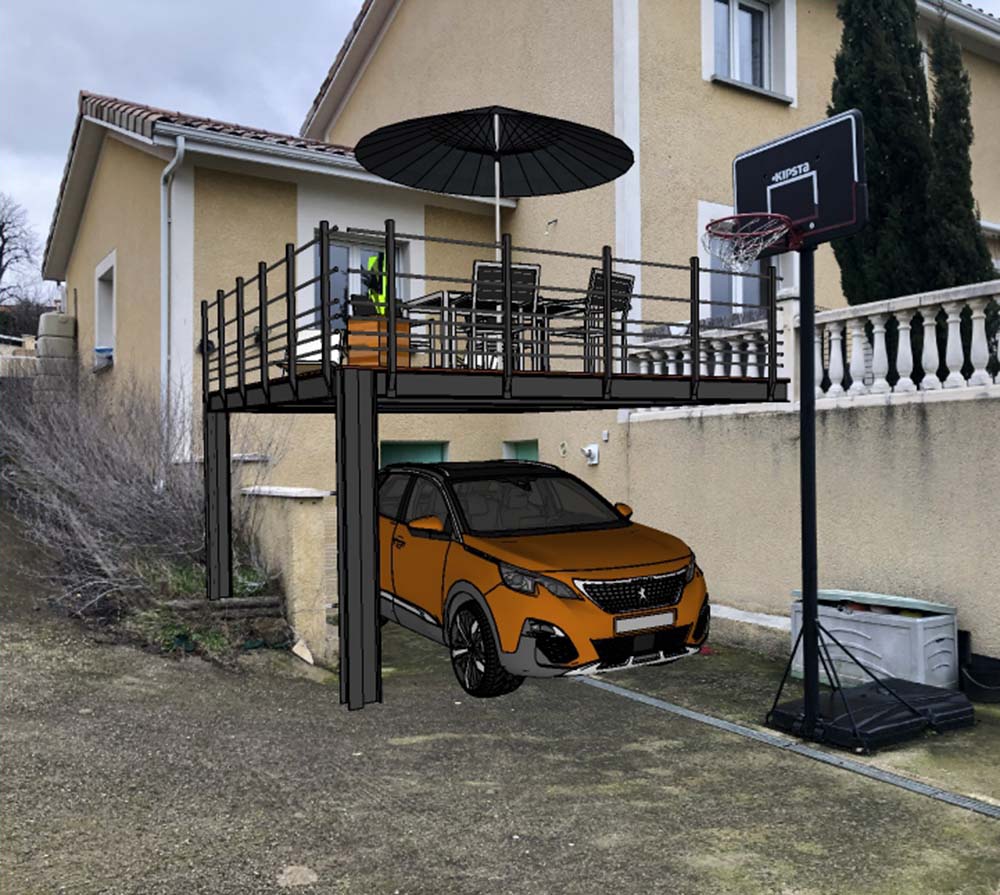 Terrasse sur pilotis surmesure avec poteaux en acier Metablok — free download